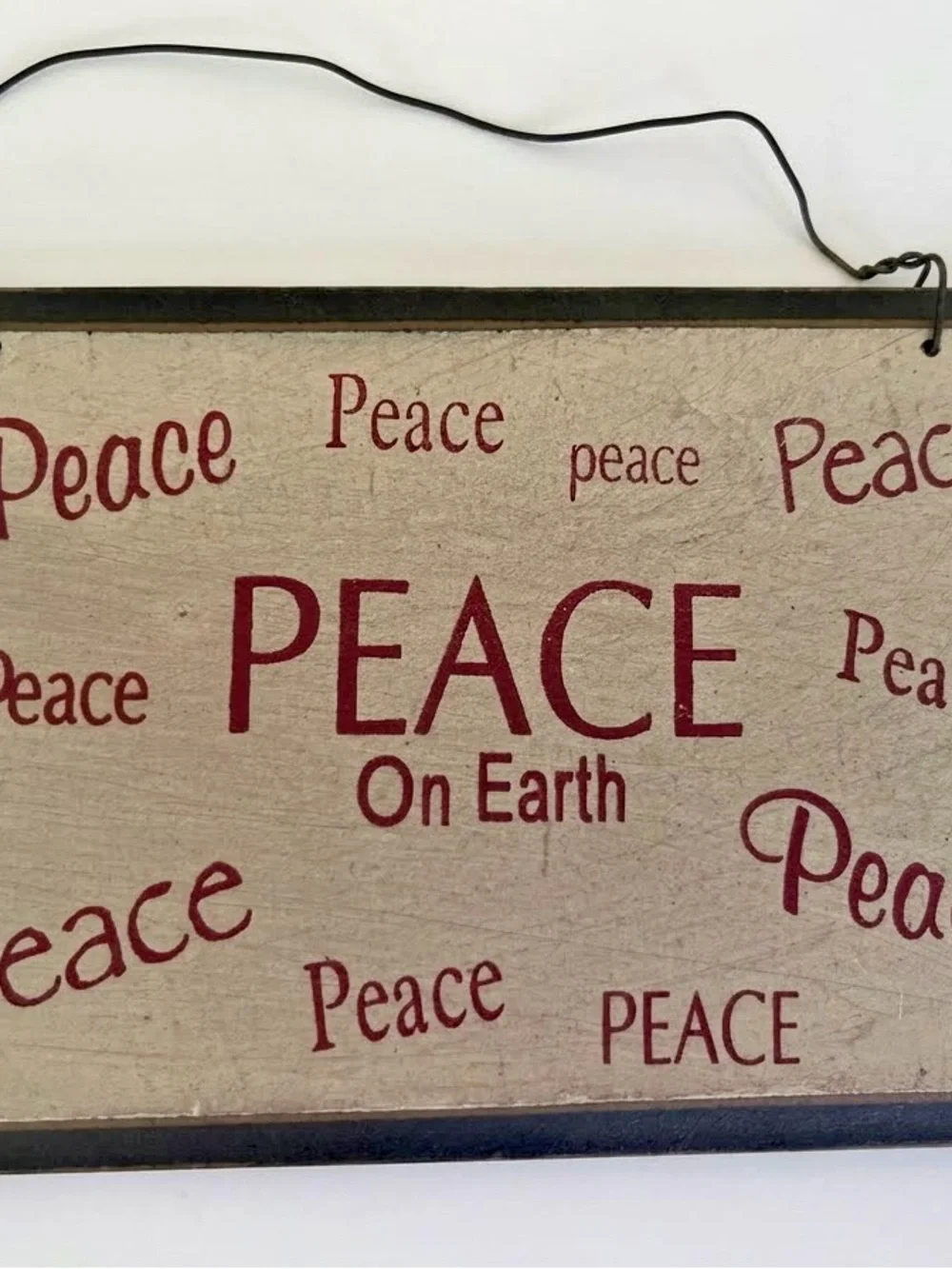 Peace Wooden Plaque Rustic Ivory Red Hanging Sign Holiday Home Accent